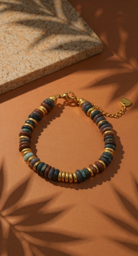 Bracelet ANTILLES - perles plates naturelles pierres semi précieuses