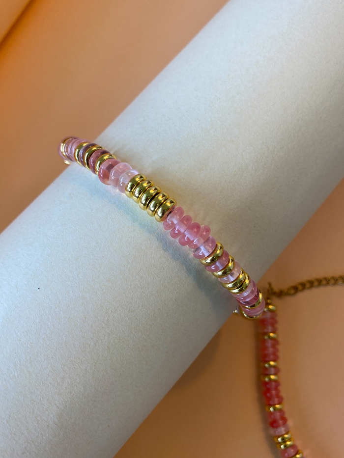 Bracelet femme quartz rose heishis