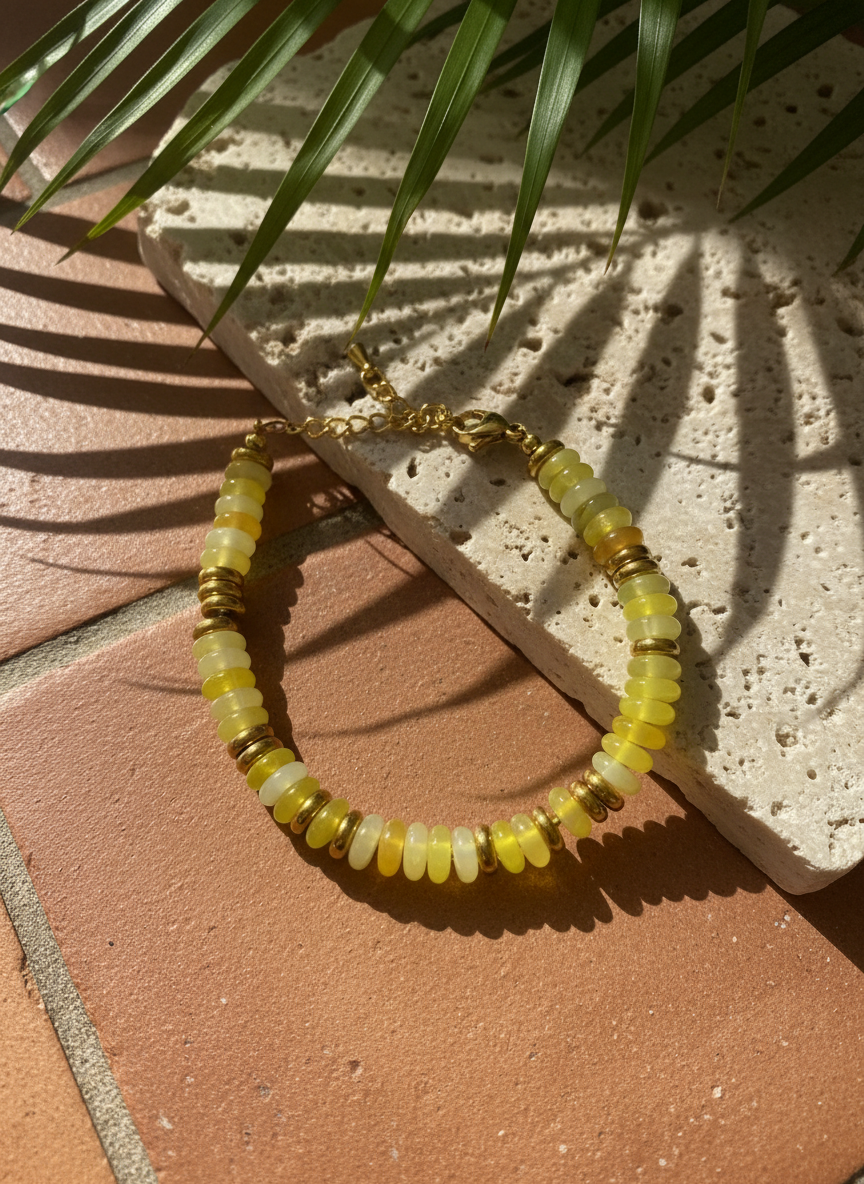 Bracelet ANTILLES - perles plates naturelles pierres semi précieuses