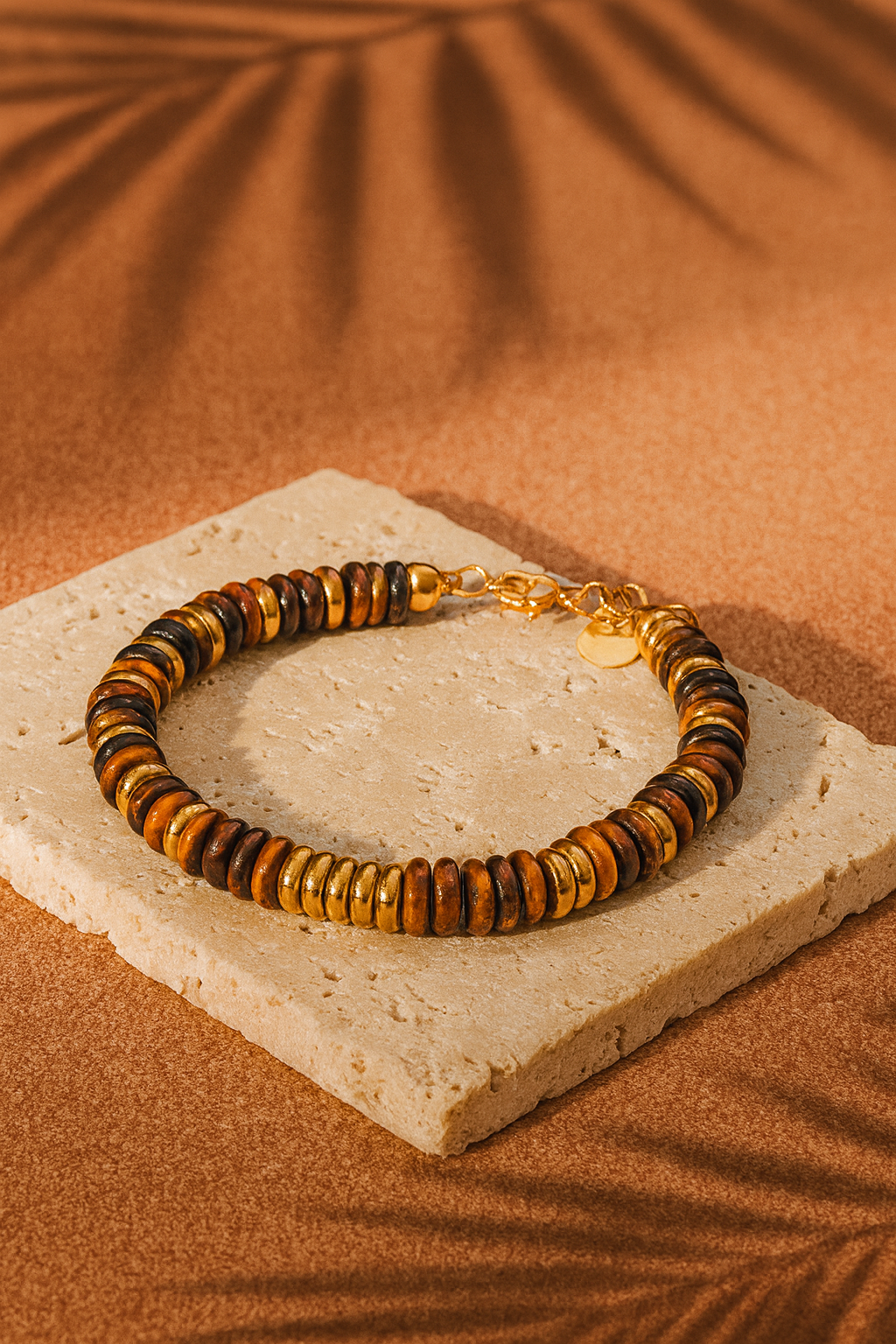 Bracelet ANTILLES - perles plates naturelles pierres semi précieuses