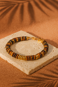 Bracelet ANTILLES - perles plates naturelles pierres semi précieuses