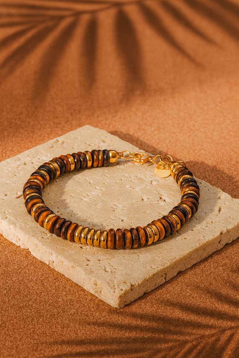 Bracelet ANTILLES - perles plates naturelles pierres semi précieuses