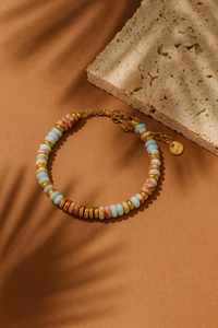 Bracelet ANTILLES - perles plates naturelles pierres semi précieuses