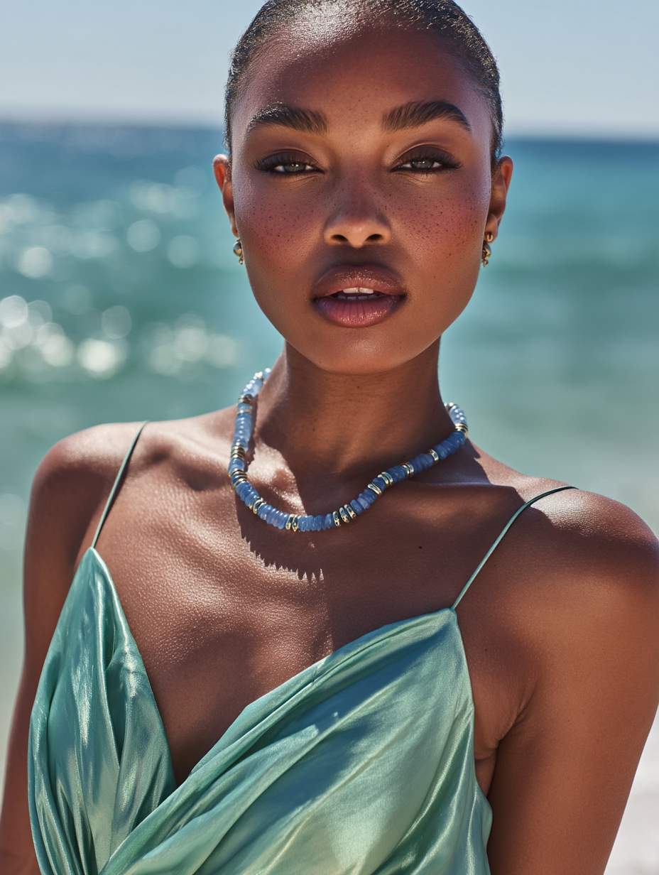 Collier ANTILLES - perles plates naturelles pierres semi précieuses