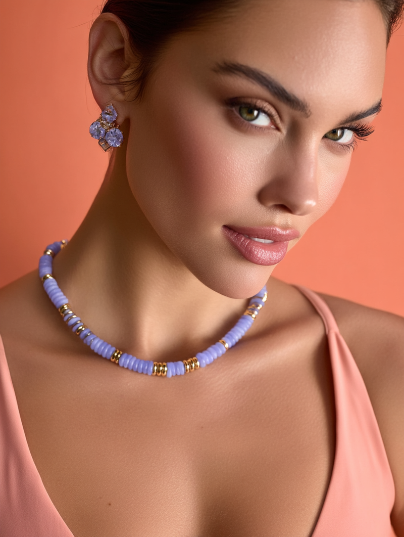 Collier ANTILLES - perles plates naturelles pierres semi précieuses