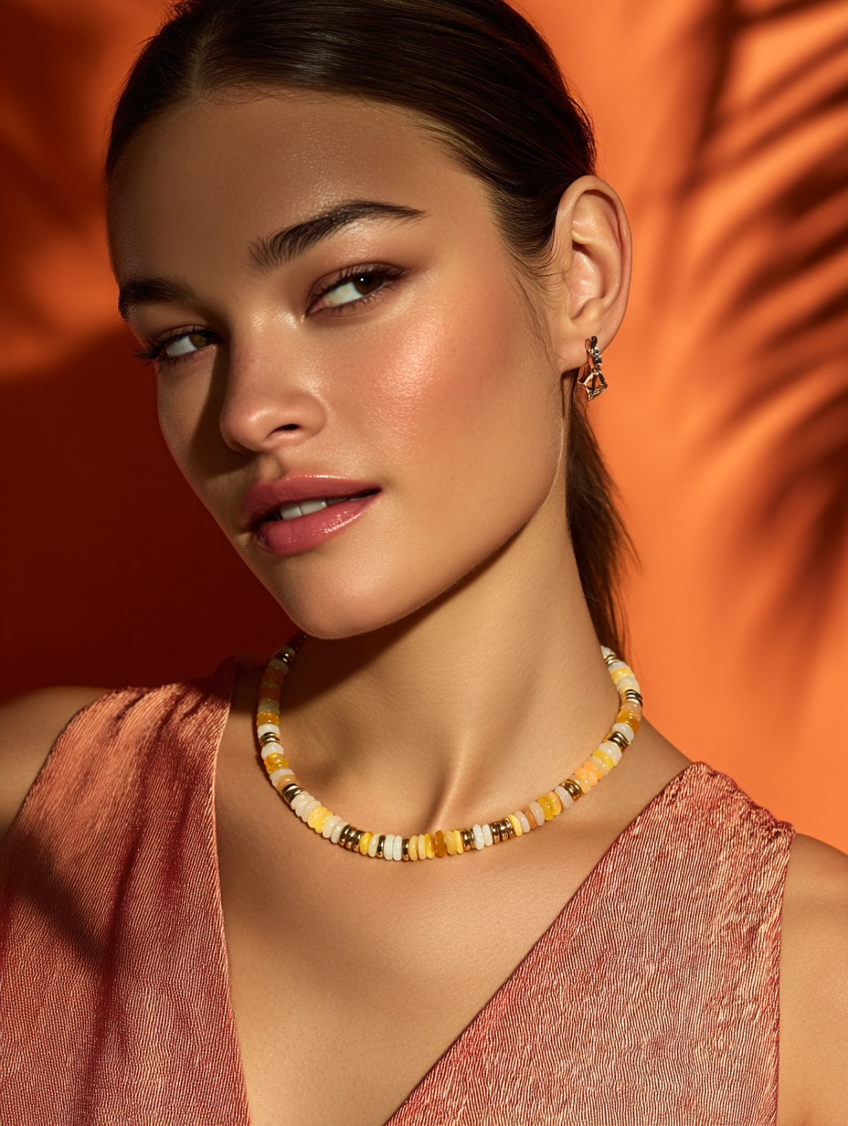 Collier ANTILLES - perles plates naturelles pierres semi précieuses