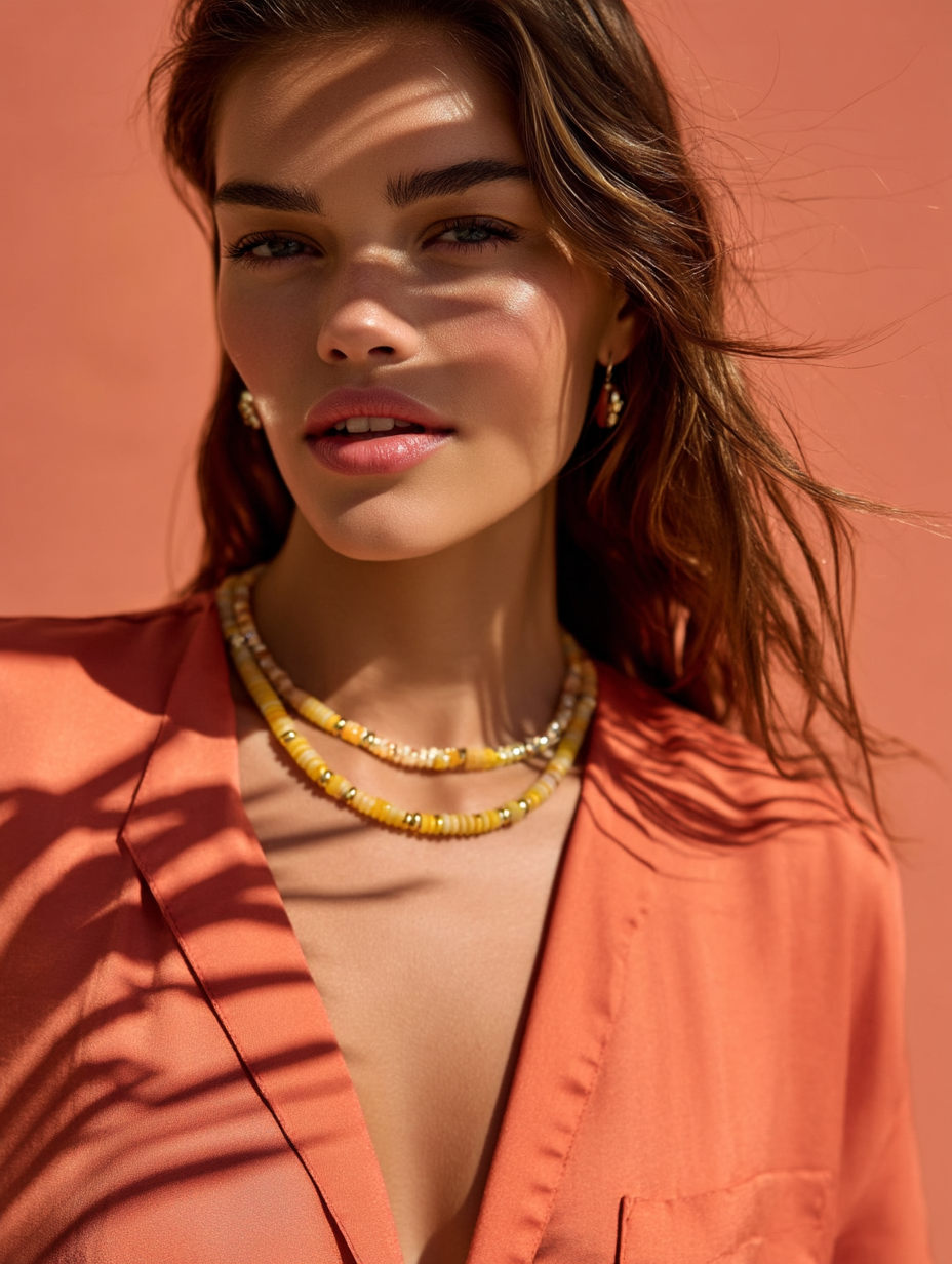 Collier ANTILLES - perles plates naturelles pierres semi précieuses