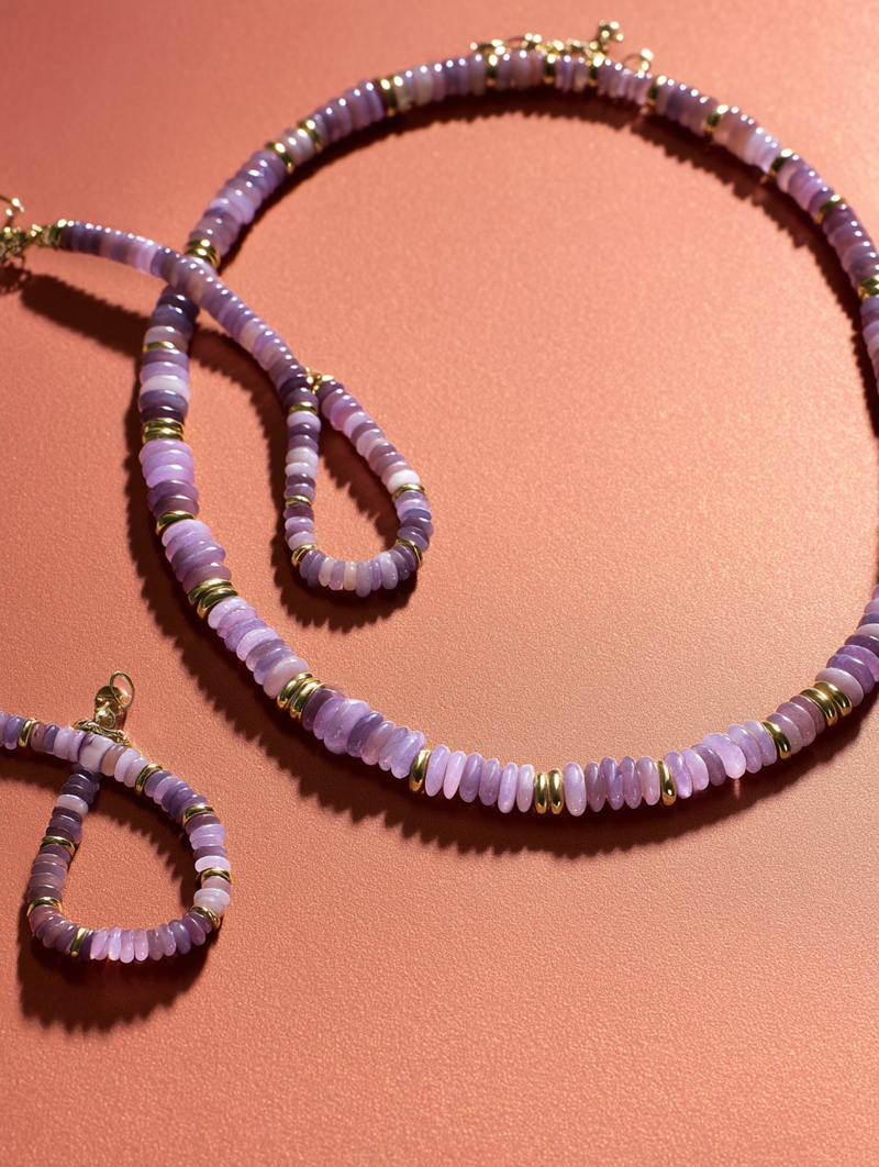 Collier ANTILLES - perles plates naturelles pierres semi précieuses