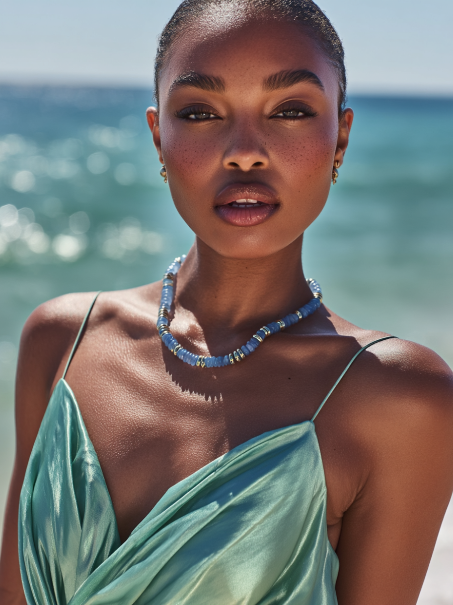 Collier ANTILLES - perles plates naturelles pierres semi précieuses