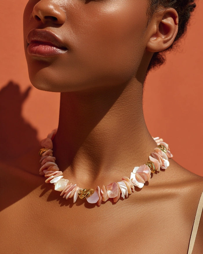 collier heishi femme nacre rose la boheme