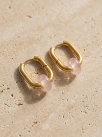 Creoles boucles d’oreilles rectangulaire quartz rose 