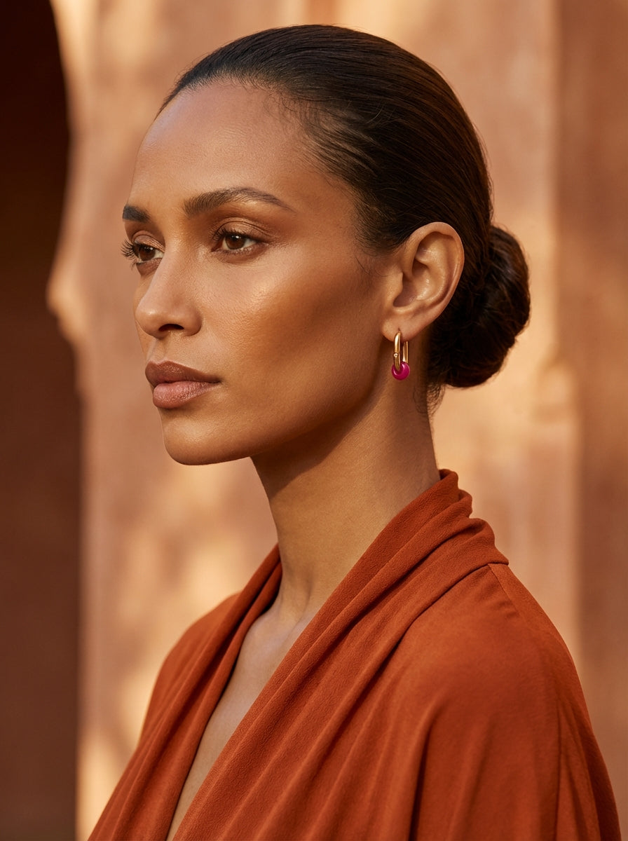 creoles acier inoxydable jade rose fushia