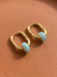 Creoles boucles d’oreilles rectangulaire  amazonite