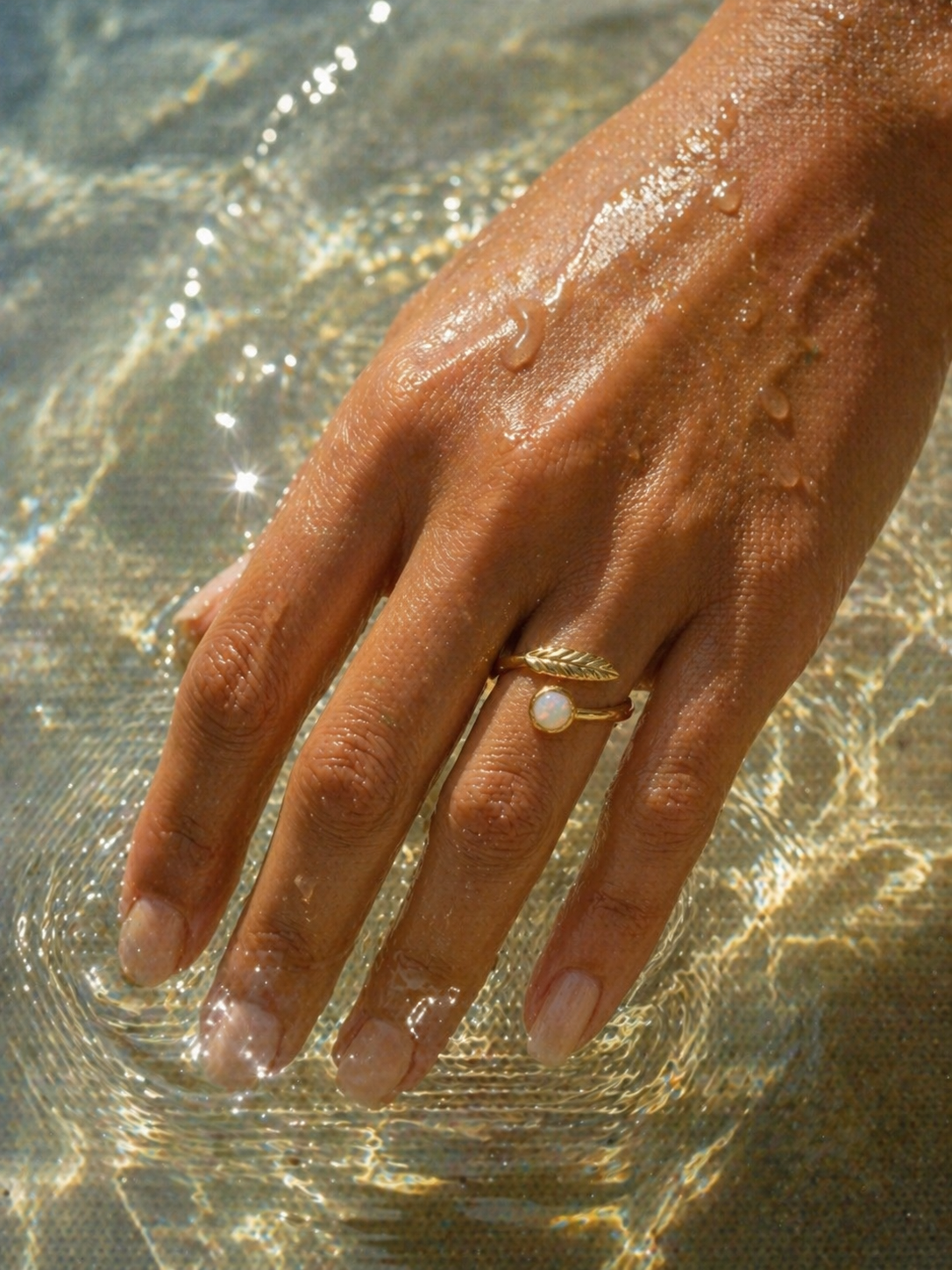 Bague Nature | Feuille Dorée & Pierre Opale – Univers Végétale