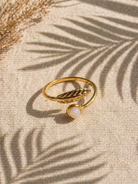 Bague Nature | Feuille Dorée & Pierre Opale – Univers Végétale