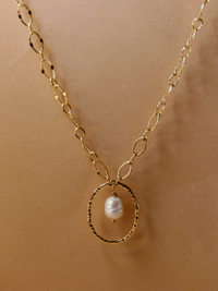 collier or fin pendentif perle d'eau douce