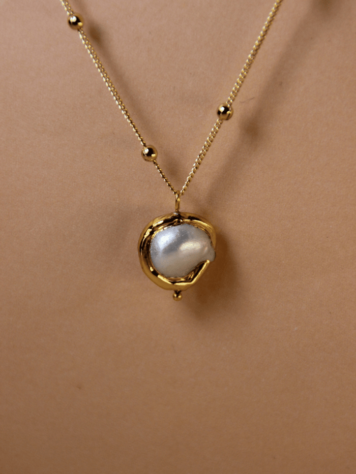 Collier boho femme or fin pendentif perle baroquue