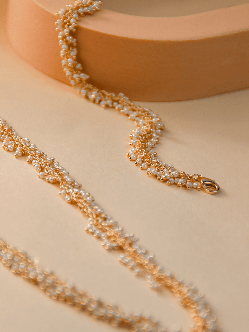 collier chaine billes boheme perles d'eau douce