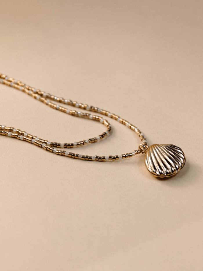 collier long boho coquillage gold