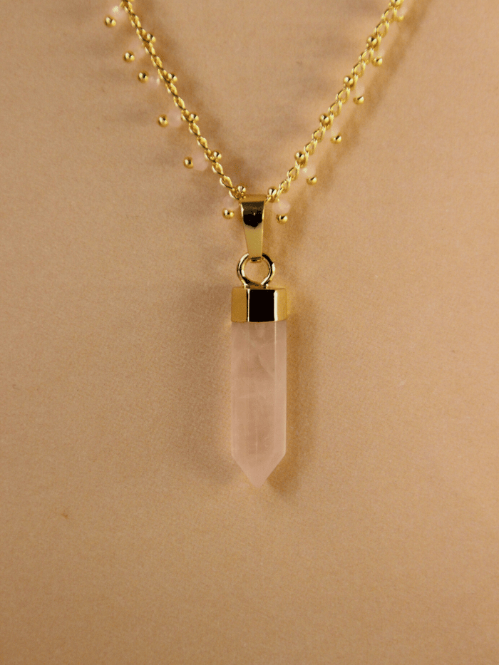collier boho chic quartz rose